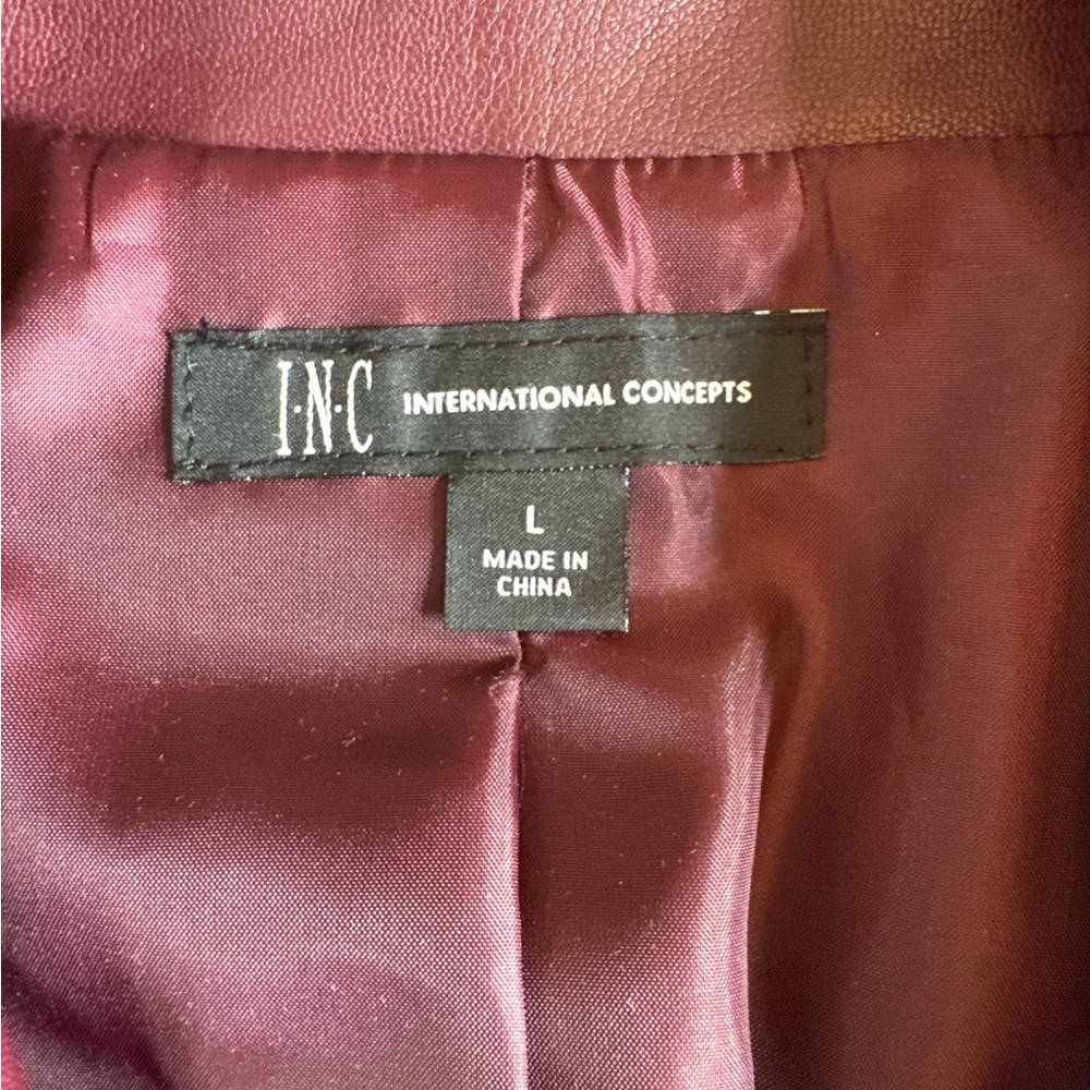 INC INTERNATIONAL CONCEPTS Burgundy/Wine Vegan Jacket, Size L. - Picture 6 of 12
